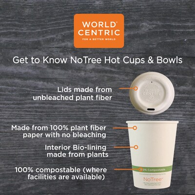 World Centric No Tree Paper Bowls, 3.4 dia x 2.3, 8 oz, Natural, 1,000/Carton