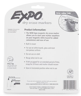 Expo Magnetic Dry Erase Markers, Fine Tip, Assorted, 8/Pack (1944748)