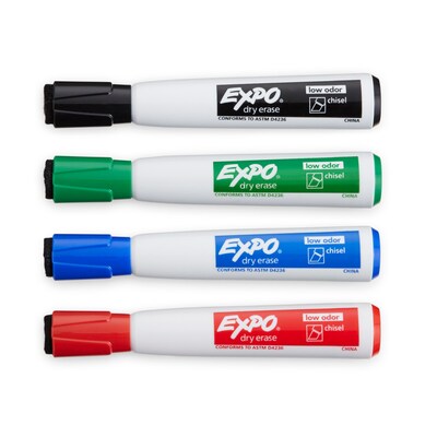 Expo Magnetic Dry Erase Markers with Eraser, Chisel Tip, Assorted, 4/Pack (1944728)