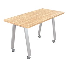 MooreCo Compass Makerspace 72 Table with Butcher Block, Beige/Platinum (91696-D-BUTCHER)