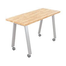 MooreCo Compass Makerspace 72 Table with Butcher Block, Beige/Platinum (91696-B-BUTCHER)