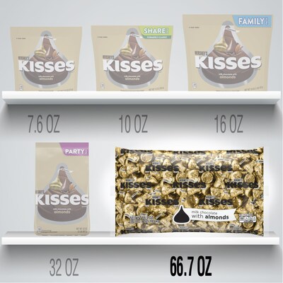 HERSHEY'S KISSES Gold Foil Milk chocolate with Almonds Pieces, 66.7 oz., 400/Bag (HEC62083)