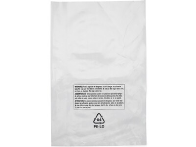 18 x 24 Lip & Tape Reclosable Suffocation Warning Poly Bags, 1.5 Mil, Clear, 500/Carton (16242)