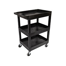 Luxor 3-Shelf Plastic/Poly Mobile Utility Cart with Swivel Wheels, Black (SEC111-B)