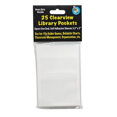 Ashley Productions Plastic Clear View Self-Adhesive Library Pocket, 3.5 x 5, 25 Per Pack, 3 Packs