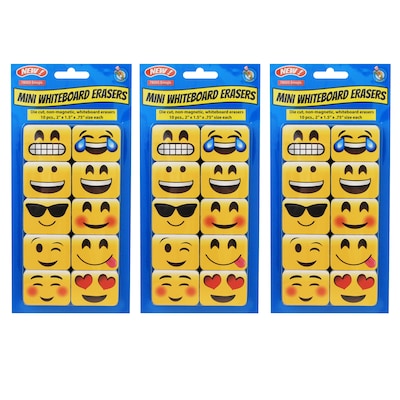 Ashley Productions Non-Magnetic Mini Whiteboard Erasers, Emotions Icons, 10 Per Pack, 3 Packs (ASH78