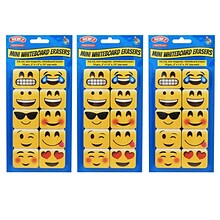 Ashley Productions Non-Magnetic Mini Whiteboard Erasers, Emotions Icons, 10 Per Pack, 3 Packs (ASH78