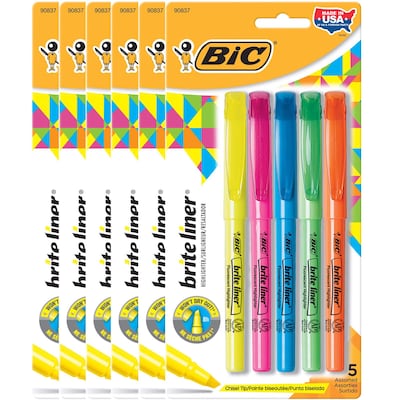 BIC Brite Liner Highlighters, Chisel Tip, Assorted Colors, 5/Pack, 6 Packs (BICBLP51ASST-6)