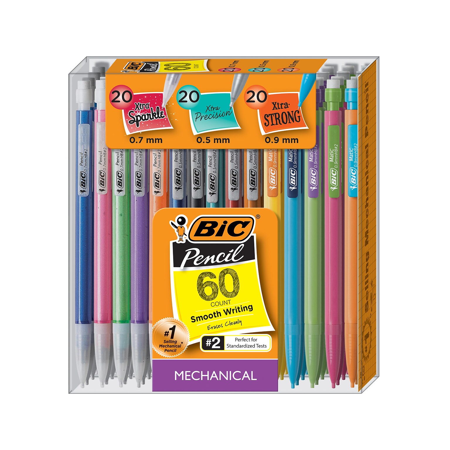 BIC Mechanical Pencils, Assorted Sizes, #2 Lead, 60/Pack (WX7TG026-BLK)