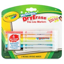 Crayola® Fine Line Washable Dry Erase Markers, Assorted Colors, 6 Per Box, 6 Boxes (BIN985906-6)