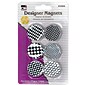 Charles Leonard Designer Button Style Magnets, Super Strong - Assorted Black & White Designs, 6 Per Pack, 12 Packs (CHL35906-12)