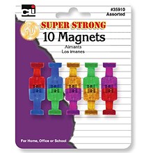 Charles Leonard Dry Erase Push Pin Style Super Strong Strength Magnets, Assorted Colors, 10 Per Pack