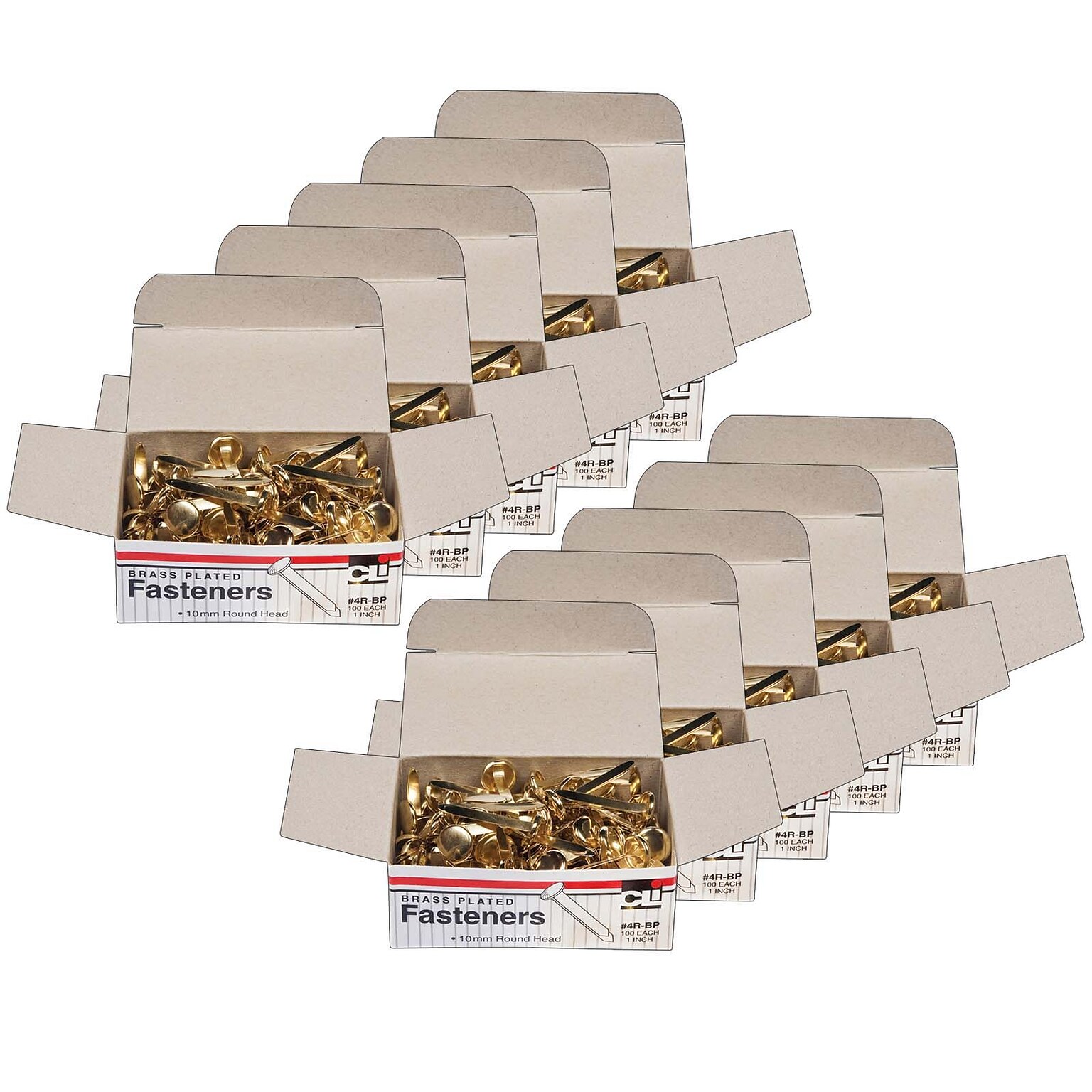 CLI Paper Fasteners, 1 Capacity, Brass, 100/Box, 10 Boxes (CHL4RBP-10)