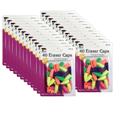 Charles Leonard Eraser Caps, Assorted Colors, 40 Per Pack, 24 Packs (CHL80740-24)