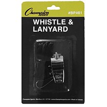 Champion Sports Metal Whistle & Black Lanyard Pack, Silver/Black 6 Packs (CHSBP401-6)
