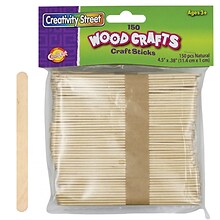 Creativity Street Regular Craft Sticks, Natural, 4.5 x 3/8, 150/Pack, 12 Packs (CK-367501-12)