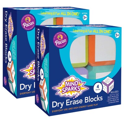 Mind Sparks Write-On Blocks Plastic Mobile Dry-Erase Whiteboard, 3 x 3, Pack of 2 (CK-9306-2)