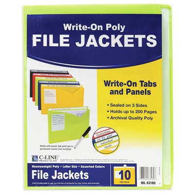 C-Line Plastic File Jacket, 1" Expansion, Letter Size, Assorted, 20/Bundle (CLI63160-2)
