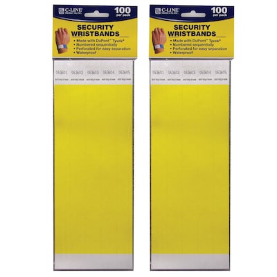 C-Line DuPont Tyvek Security Wristbands, Yellow, 100 Per Pack, 2/Pack (CLI89106-2)