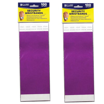 C-Line DuPont Tyvek Security Wristbands, Purple, 100 Per Pack, 2/Pack (CLI89109-2)