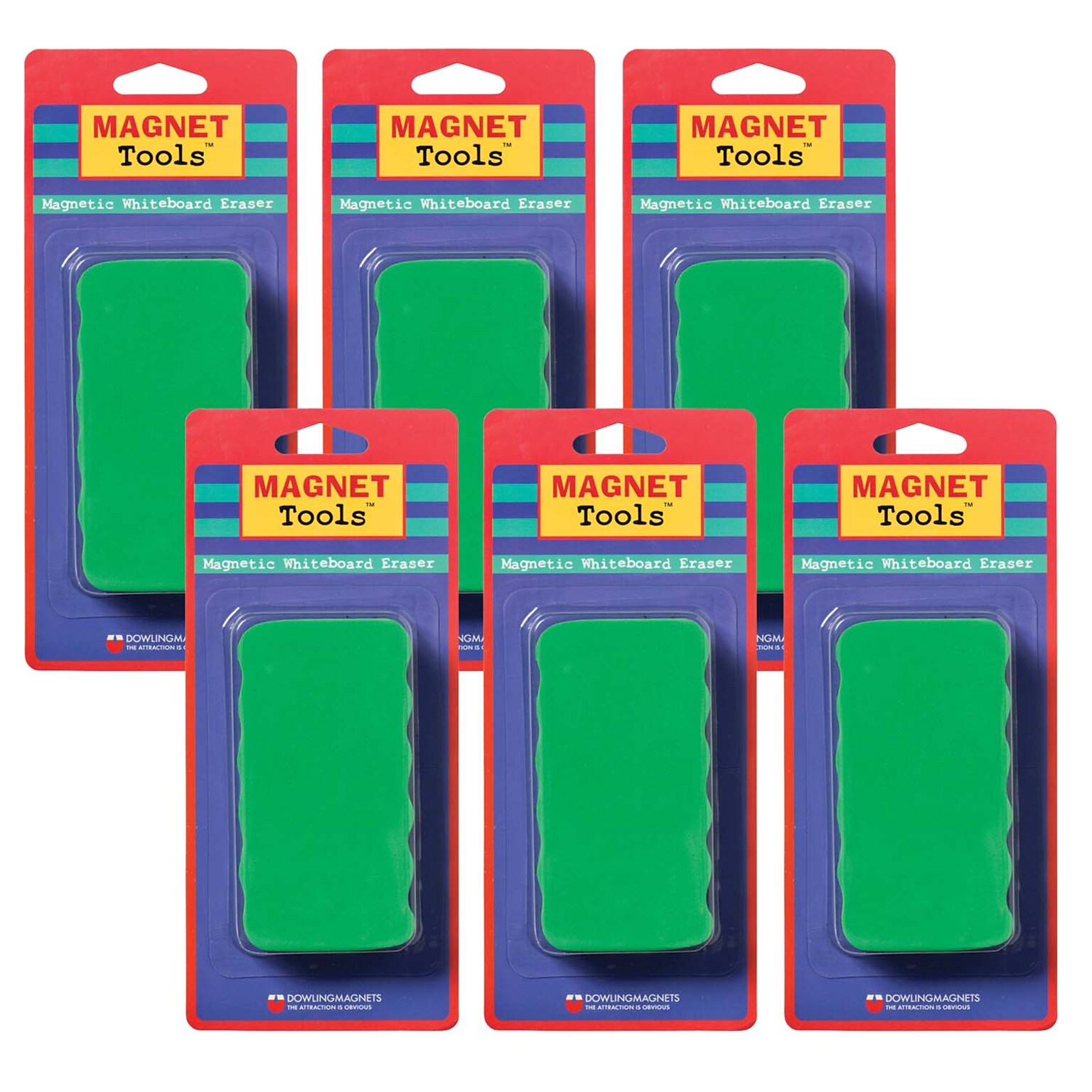 Dowling Magnets Dry Erase Magnetic Whiteboard Eraser, Assorted Colors, Pack of 6 (DO-735200-6)