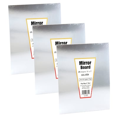 Hygloss Silver Foil Mirror Board, 5 x 7, 25 Sheets Per Pack, 3 Packs (HYG28355-3)