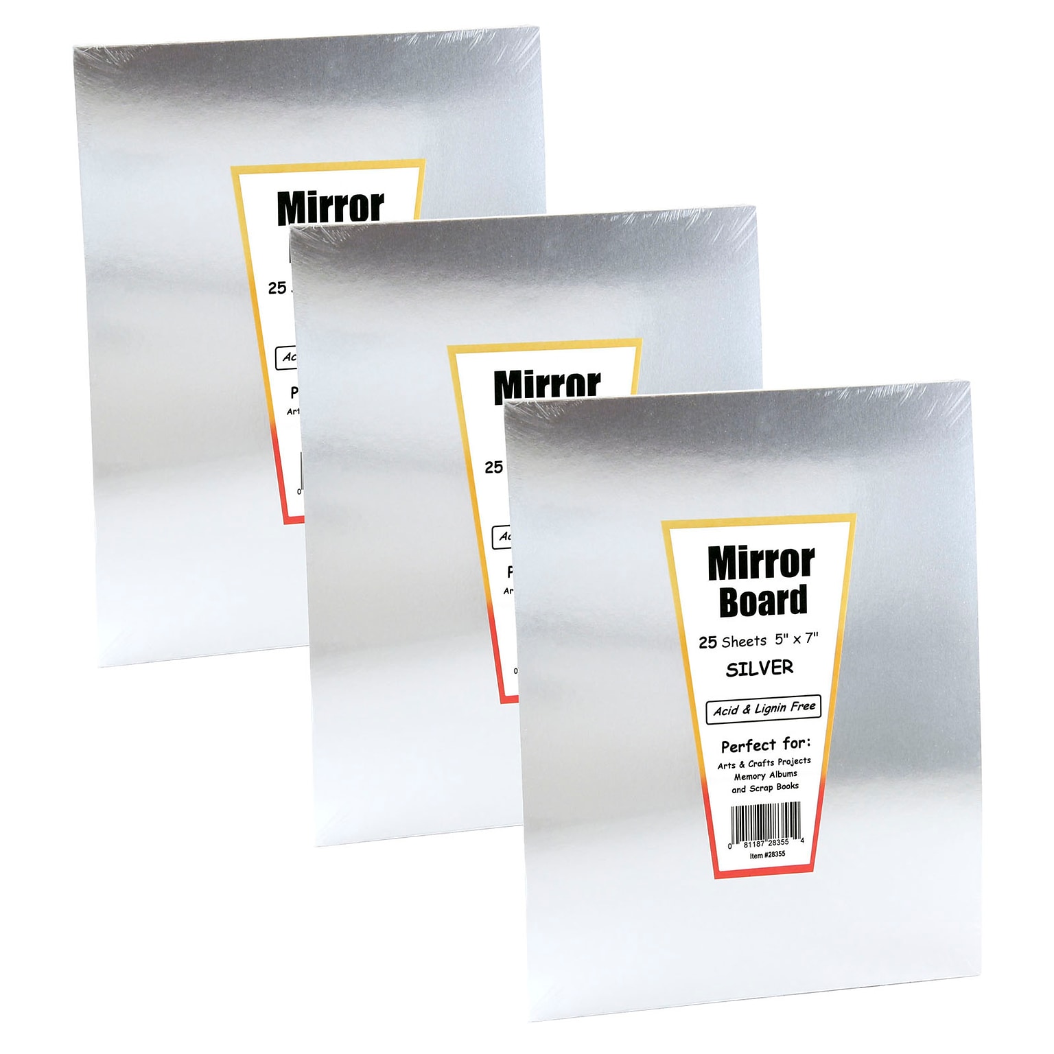 Hygloss Silver Foil Mirror Board, 5 x 7, 25 Sheets Per Pack, 3 Packs (HYG28355-3)