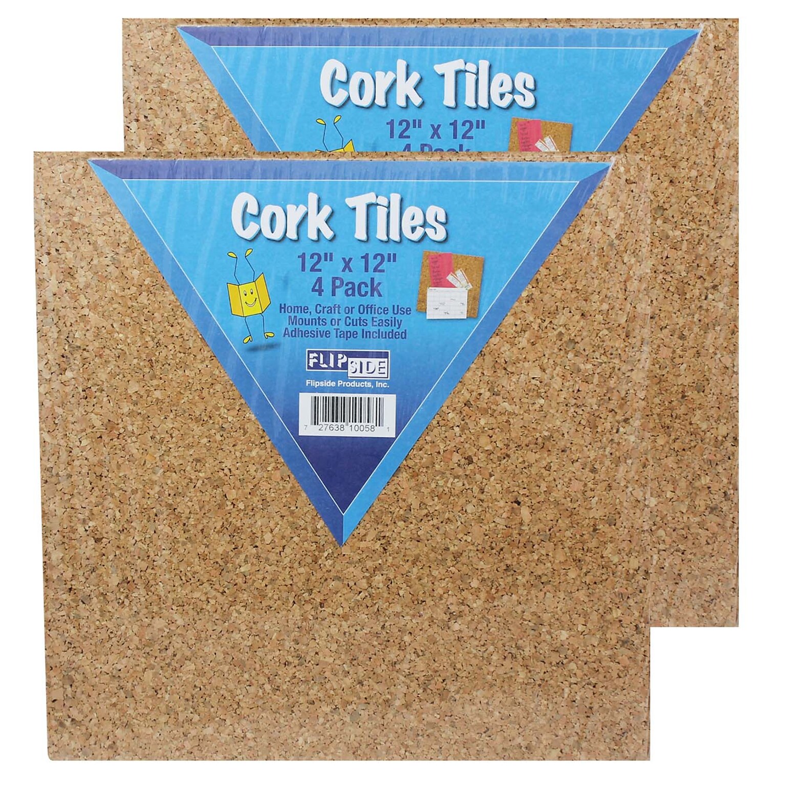 Flipside Natural Cork Tiles, 12 x 12, 4 Per Pack, 2 Packs (FLP10058-2)
