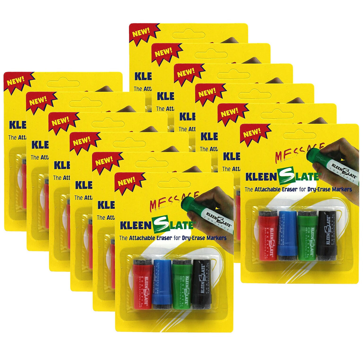 KleenSlate Attachable Erasers for Dry-Erase Markers, 4 Per Pack, 12 Packs (KLS0432-12)