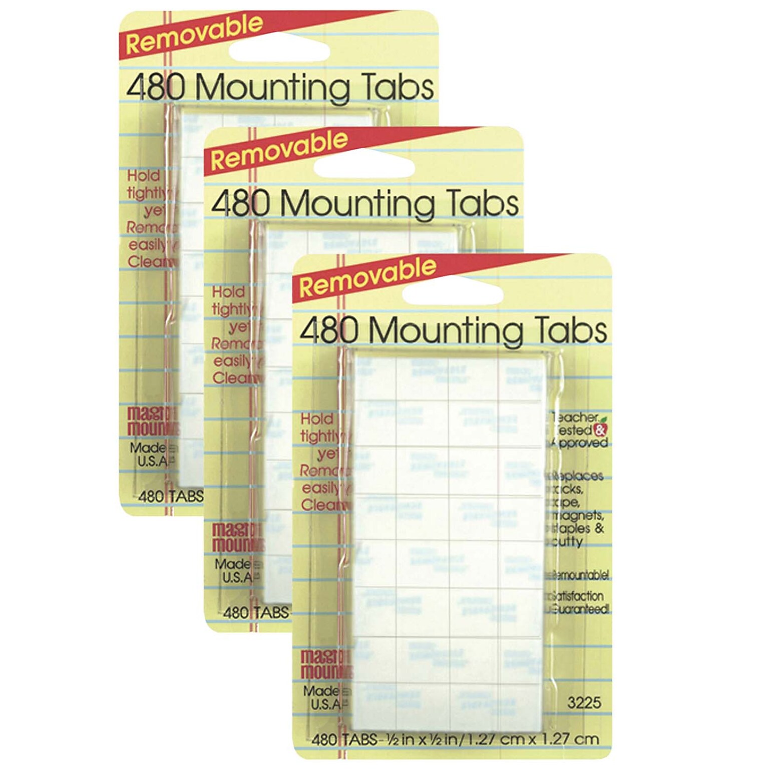 Magic Mounts Removable Tabs, 0.5 x 0.5, 480 Per Pack, 3 Packs (MIL3225-3)