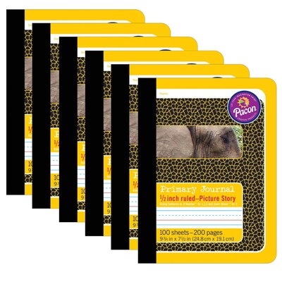 Pacon® Primary Journal, 9.75" x 7.5", .5" Ruled Picture Story, 100 Sheets, Yellow Elephant Cover, Pack of 6 (PAC2426-6)