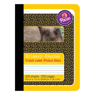 Pacon® Primary Journal, 9.75" x 7.5", .5" Ruled Picture Story, 100 Sheets, Yellow Elephant Cover, Pack of 6 (PAC2426-6)