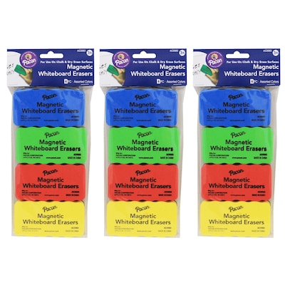 Pacon® Magnetic Chalk & Whiteboard Eraser, 2.25 x 4.25, 4 Assorted Colors, 4 Erasers Per Pack, 3 P