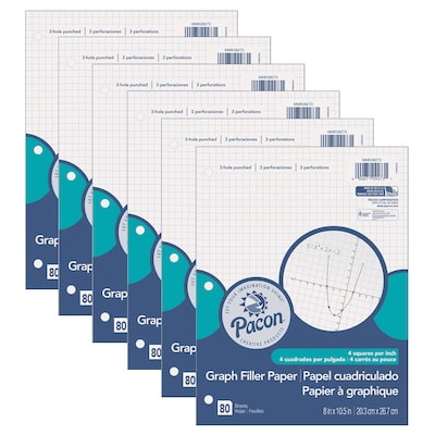 Pacon Graph Paper, 8 x 10.5, 3-Hole Punched, 80 Sheets/Pack, 6/Bundle (PACMMK09273-6)