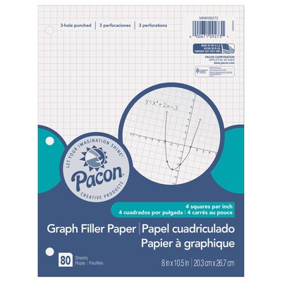 Pacon Graph Paper, 8" x 10.5", 3-Hole Punched, 80 Sheets/Pack, 6/Bundle (PACMMK09273-6)