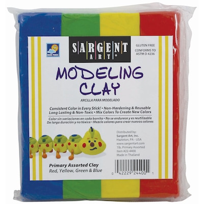 Sargent Art Non-Hardening Modeling Clay, 1 lbs., Primary Colors, 12 Packs (SAR224400-12)