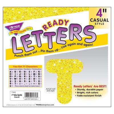 TREND 4" Sparkle Casual Uppercase Ready Letters, Yellow, 71/Pack, 3 Packs (T-1616-3)