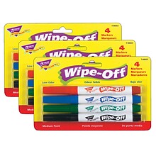 TREND Wipe-Off® Markers, Medium Point, Standard Colors, 4 Per Pack, 3 Packs (T-98003-3)