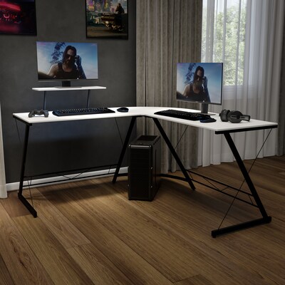 Flash Furniture 72W L-Shaped Computer Corner Desk, White (NANCD22181WHBK)