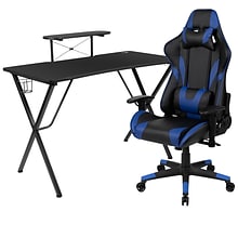 Flash Furniture 52 Gaming Desk with Blue Reclining Gaming Chair Set, Black (BLNX20RSG1031BL)