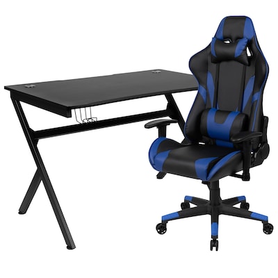 Flash Furniture 45 Gaming Desk and Blue/Black Reclining Gaming Chair Set, Black (BLNX20D1904BL)