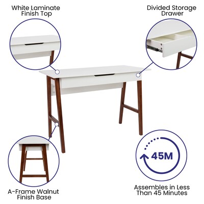 Flash Furniture 42" Home Office Writing Computer Desk with Drawer, White (GCMBLK60WHWAL)