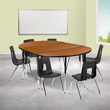 Flash Furniture Emmy Oval Wave Activity Table Set, 47.5 x 76, Height Adjustable, Oak/Black (XUG16C