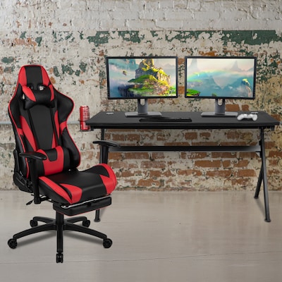 Flash Furniture 55W Gaming Desk and Red Footrest Reclining Gaming Chair Set, Black (BLNX30D1904LRD)