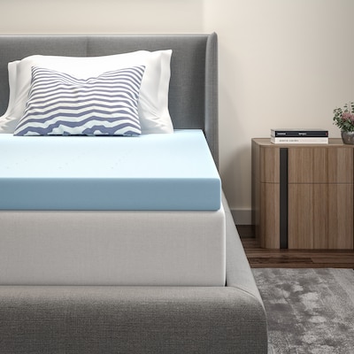 Flash Furniture Capri Comfortable Sleep Twin Size Cool Gel Memory Foam Mattress Topper, Blue, 39 x