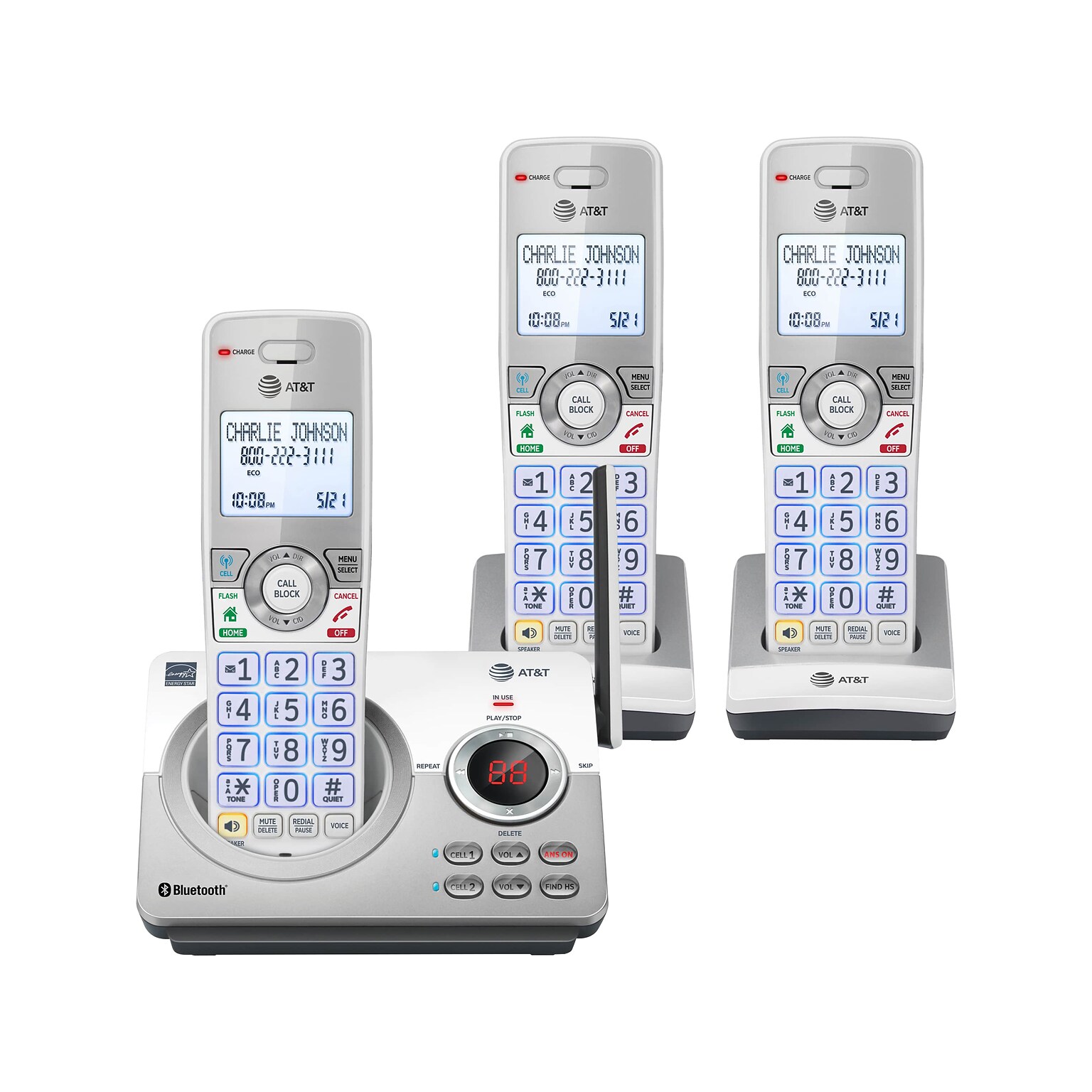 AT&T Connect to Cell 3-Handset Cordless Telephone, White/Silver (DL72310)