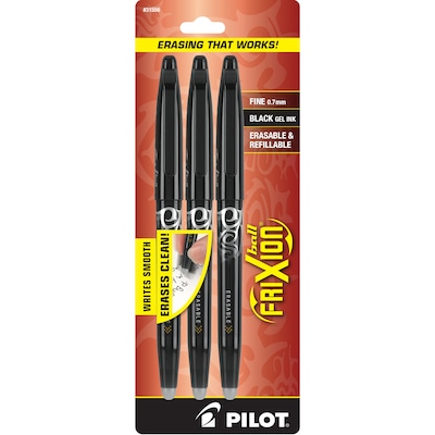 Pilot FriXion Ball Erasable Gel Pens, Fine Point, Black Ink, 3/Pack (31556)