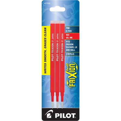 Pilot FriXion Ball Erasable Gel Pen Ink Refill, Fine Point, Red Ink, 3/Pack (77332)