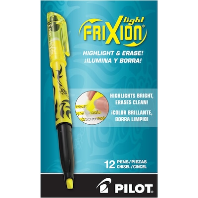 Pilot FriXion Light Erasable Highlighters, Chisel Tip, Yellow Ink, Dozen (46502)