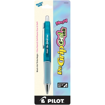 Pilot Dr. Grip Retractable Gel Pen, Fine Point, Black Ink, Blue Barrel (36260)